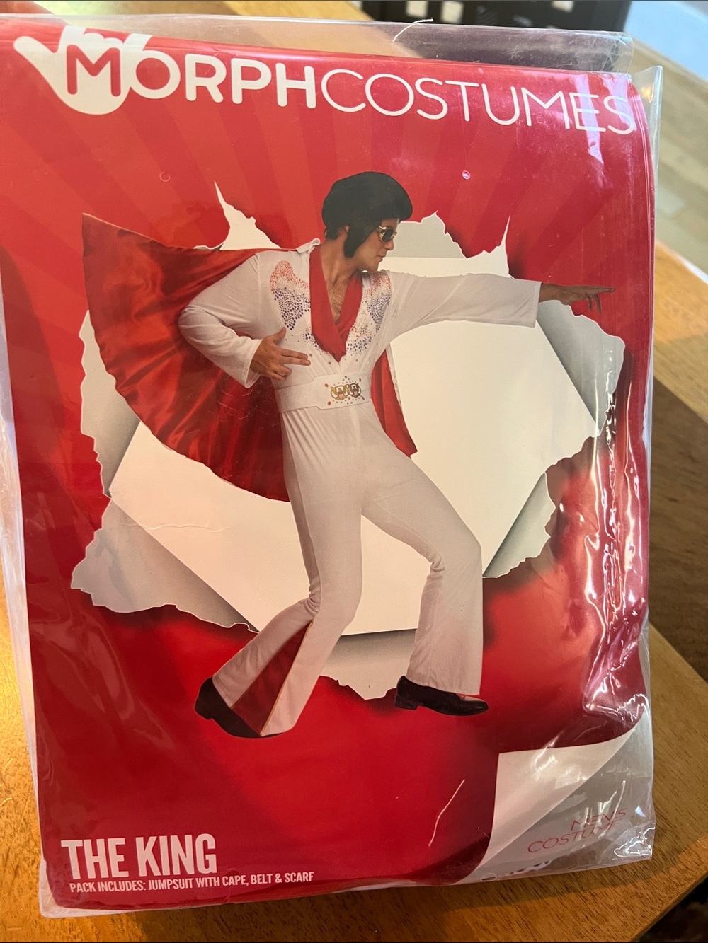 MorphCostumes "The King" White Jumpsuit Costume with Red Cape